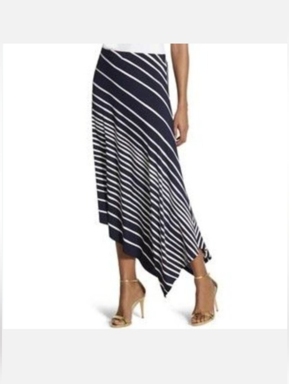 Chico's Navy & White Asymmetrical Stripe Skirt Size 2
